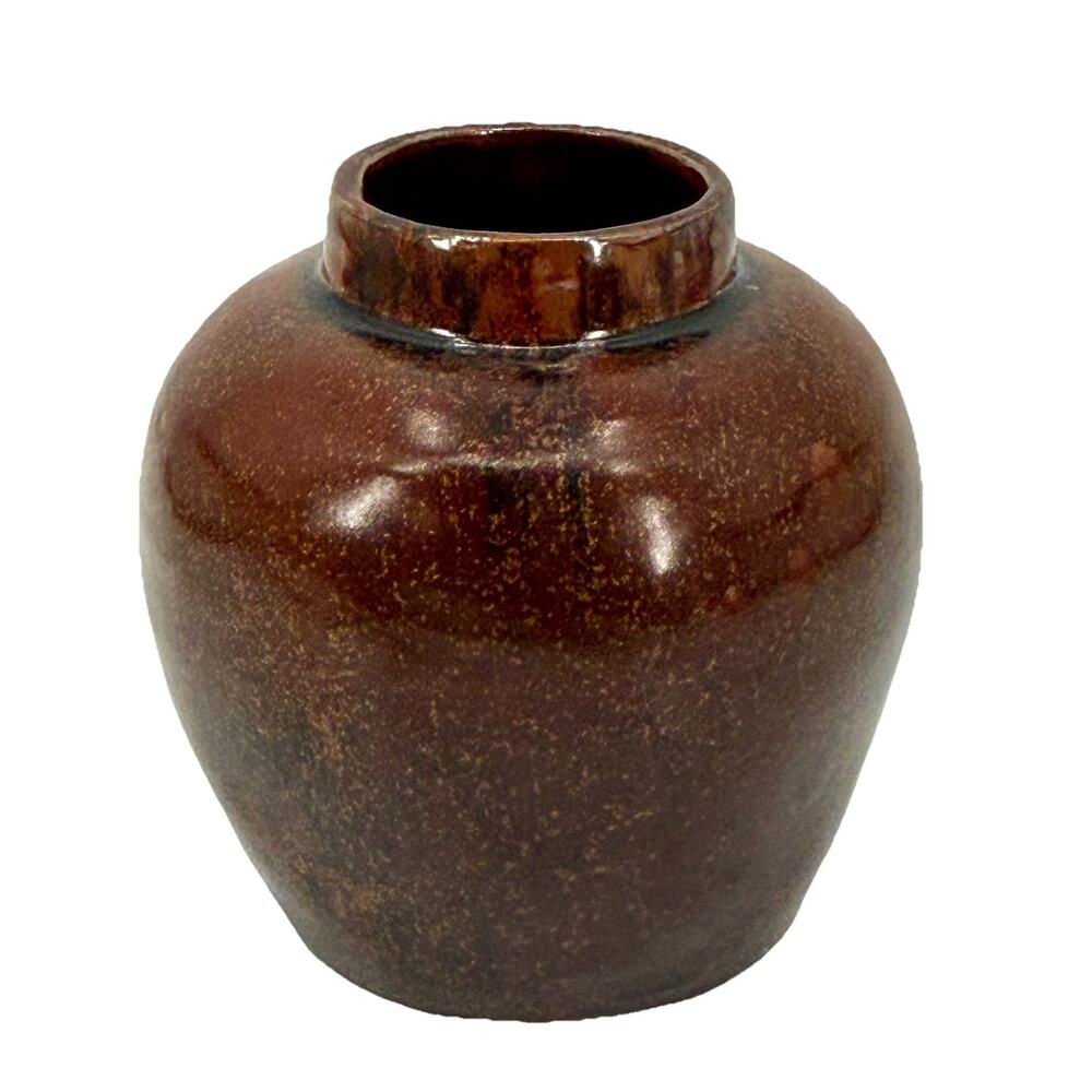 Decorative Vase Brown / Copper Speckled Glossy Glaze Handmade Unbranded